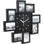 Miraval Design Bilderrahmenuhr Wanduhr mit 8 Bilderrahmen zum Individualisieren 350 mm lautlos kein Ticken Japanisches Quarzuhrwerk (Schwarz)