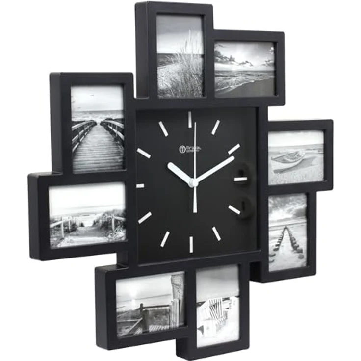 Miraval Funk-Bilderrahmenuhr Wanduhr mit 8 Bilderrahmen, lautloses japanisches Quarzuhrwerk, 350 mm, weiß – Bild 2