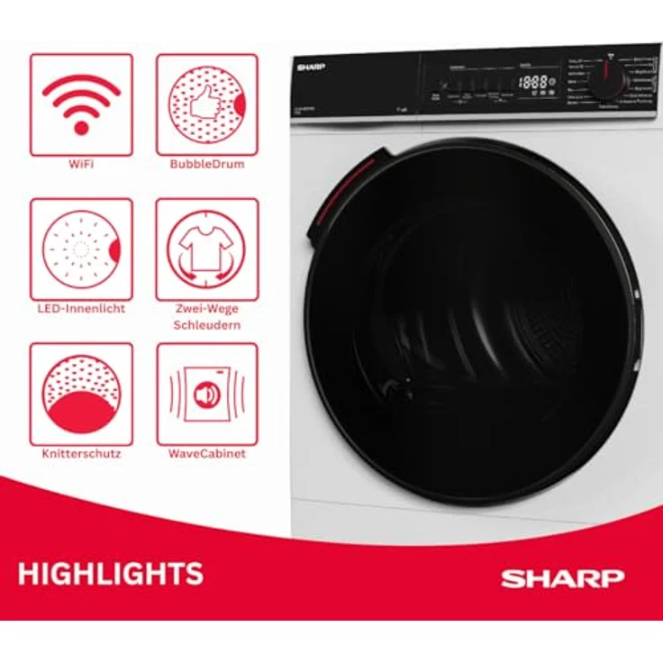 SHARP KD-WNHB0S9GWC-DE Wärmepumpentrockner 10 kg, WiFi Steuerung, Allergy Safe, Inverter Motor, C Energieeffizienz, weiß – Bild 4