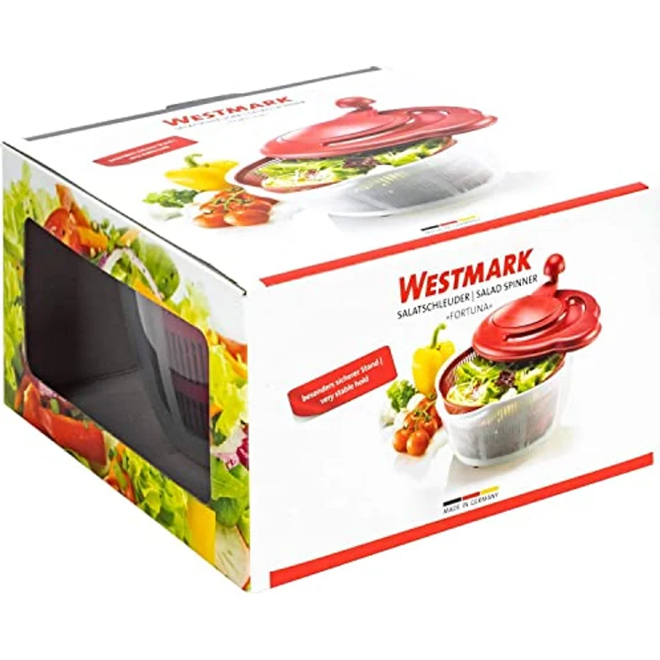 Westmark Salatschleuder, Kunststoff, Durchmesser: 26 cm, Höhe: 21,5 cm, Fassungsvermögen: 5 Liter, Fortuna, Rot-Transparent, 24322260 – Bild 9
