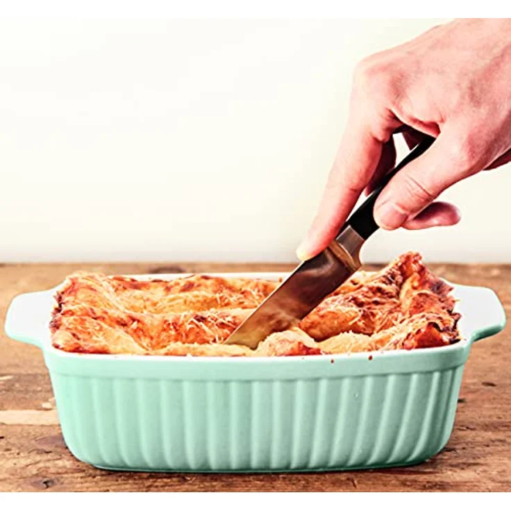 Mäser 931136 Serie Kitchen Time, Auflaufformen rechteckig im 2er Set, eckige Ofenformen, ideal auch für Lasagne, kratz- und schnittfest, Keramik, 33 x 24 x 8 cm - 25,5 x 16 x 7 cm, Grün – Bild 7