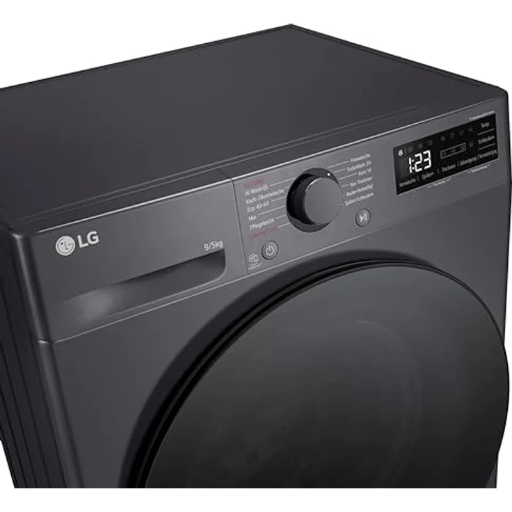 LG V5WD95SLIMB, Klasse A/E, SLIM Waschtrockner, 9-5kg Waschen/Trocknen, Wi-Fi, AI Direct Drive, Tiefenreinigung mit Dampf, TurboWash 360°, Sicherheitsglastür, AquaLock, 60 x 53.5 x 85cm ꟷ Schwarz – Bild 3