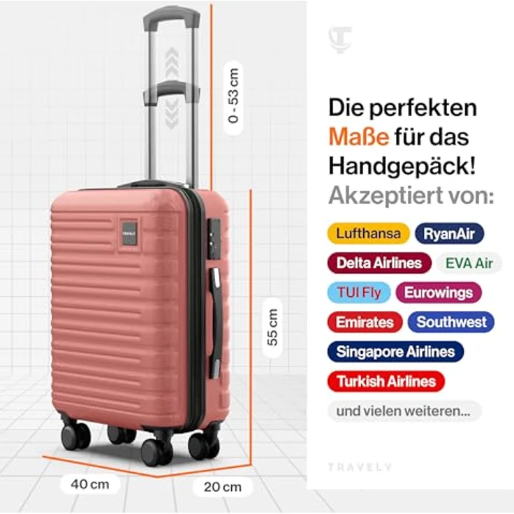 Travely Premium Handgepäck Koffer 55x40x20cm - 36L Trolley Handgepäck mit sanften Rollen und TSA Schloss, schwarz – Bild 3