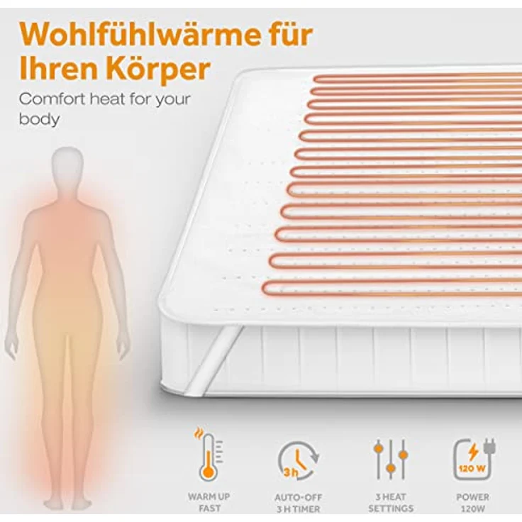 sinnlein Doppel-Wärmeunterbett 160x140cm mit Abschaltautomatik und 2 Temperaturzonen | Heizdecke mit 3 Temperaturstufen | Wärmebettunterlage fürs Bett | Wärmedecke aus weichem Vlies – Bild 2