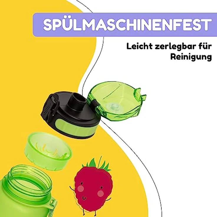 schmatzfatz Kinder Trinkflasche 800ml, Sport für Schule Kindergarten, 1-Klick Verschluss, Geschmacksneutrale Wasserflasche, Auslaufsicher mit Fruchteinsatz, BPA-Frei – Bild 3