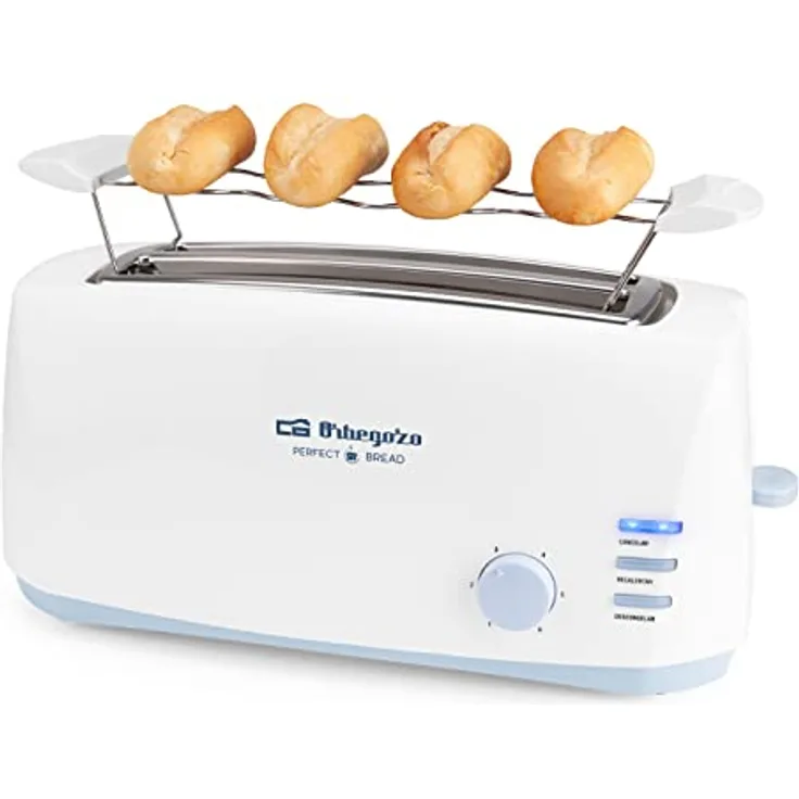 Orbegozo TO 4500 - Toaster mit Doppelschlitz, Krümelschubalde, sechs Stufen, Auftau- und Aufwärmfunktion, 1400 W