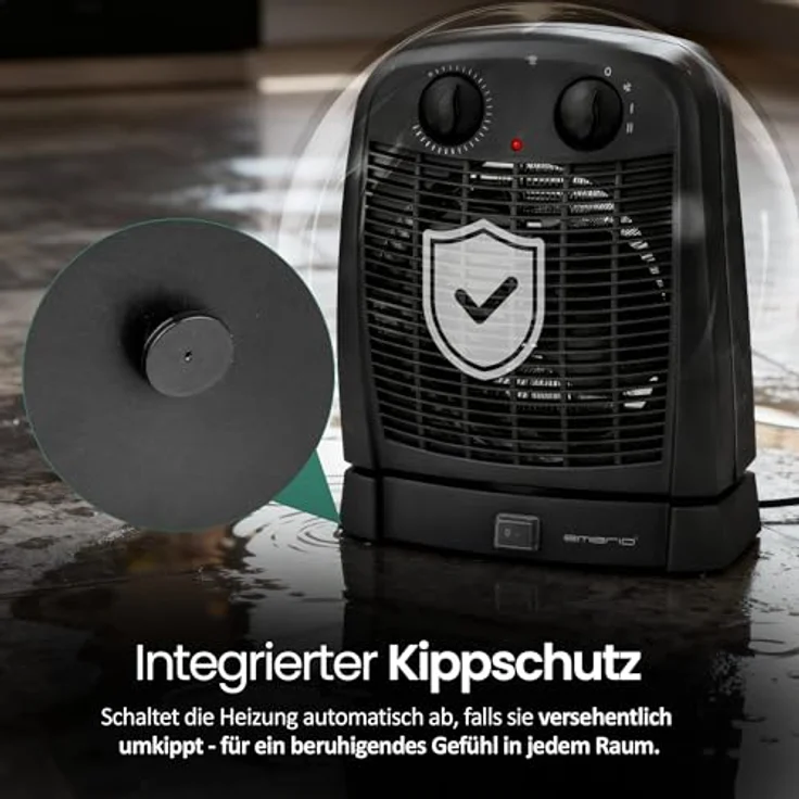 Emerio Heizlüfter FH-111910.2, 2000W mit 2 Heizstufen, einstellbarem Thermostat, oszillierend, Kippschutz und Ventilationsfunktion für Räume bis 20 m², IP21 – Bild 4