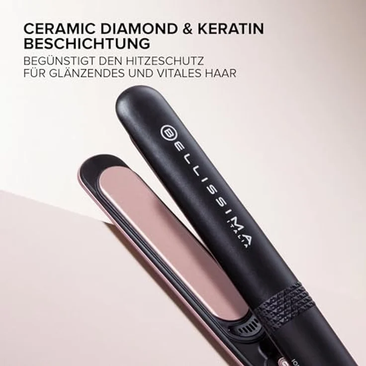 Bellissima Creativity Ion Glätteisen, glattes oder gewelltes Haar, Ionisator, Keramikbeschichtung + Diamantpartikel + Keratin, flexible Platten, 5 Temperaturen 150/230°C mit Memory-Funktion – Bild 5