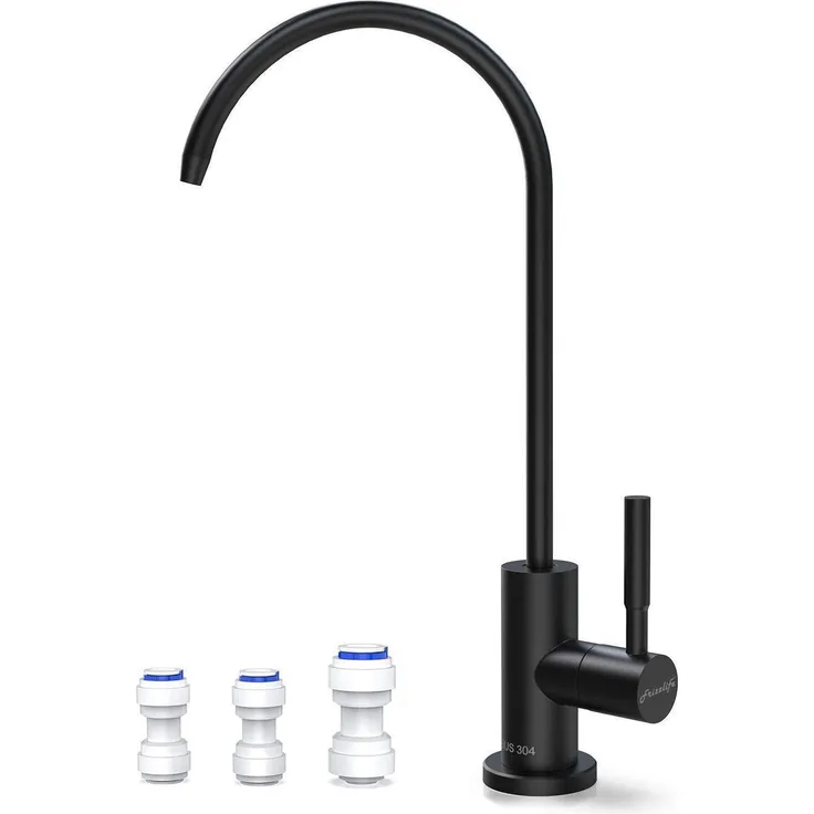 Frizzlife RO Wasserfilter-Wasserhahn, Edelstahl SUS304 Schwarz, 360° schwenkbar mit hochwertigem Keramikventil