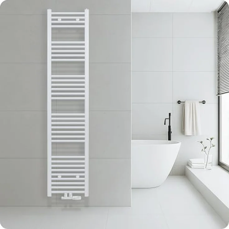 Belrad® Badheizkörper mit Mittelanschluss, moderner Handtuchheizkörper aus Qualitätsstahl, weiß pulverbeschichtet, wandmontagefähig, wasserbetrieben, robust und langlebig – Bild 1