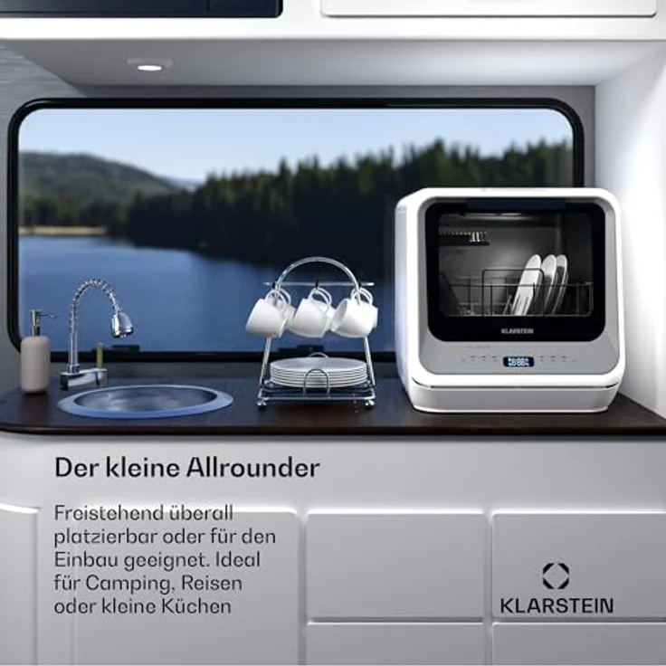 Klarstein Amazonia Mini Geschirrspüler, Kompakte Tischspülmaschine mit Wassertank, 7 Programme, 5L Wasserverbrauch, Digitalanzeige, Leise 58dB, Tragbar, Silber – Bild 2