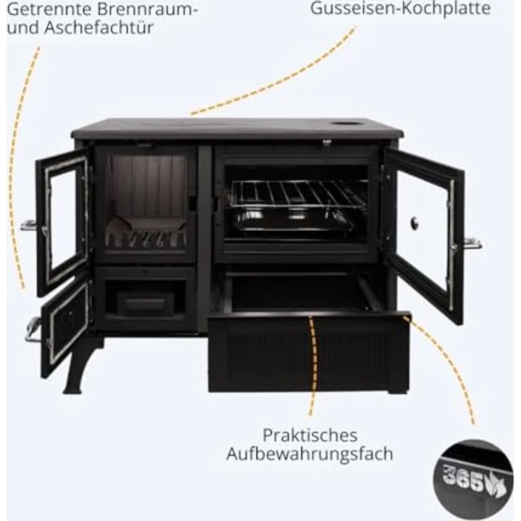 365® Küchenherd Cook Smart, rustikaler Gusseisen-Heizgerät mit 8 kW, schwarz emailliert, Energieeffizienz A+ – Bild 3
