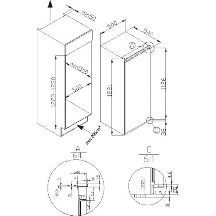 AMICA EVKSS 352 221 Einbaukühlschrank, 197 l Nutzinhalt, Energieeffizienzklasse E, 1221 mm hoch, Weiß – Bild 5