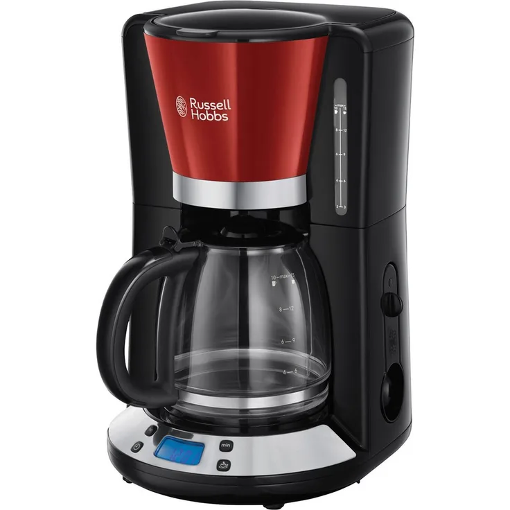 RUSSELL HOBBS Filterkaffeemaschine, Rot, 1,25 l Glaskanne, WhirlTech-Brühtechnologie, 24 h Timer, Automatischer Tropf-Stopp