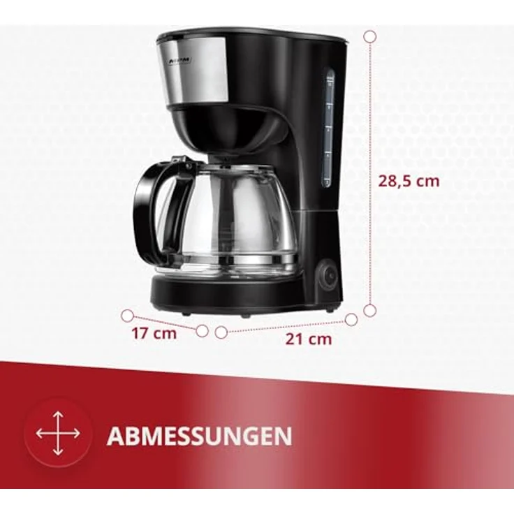 MPM MKW-12 Filterkaffeemaschine, 1,25 Liter mit Tropfstoppsystem und automatischer Abschaltung, schwarz – Bild 6