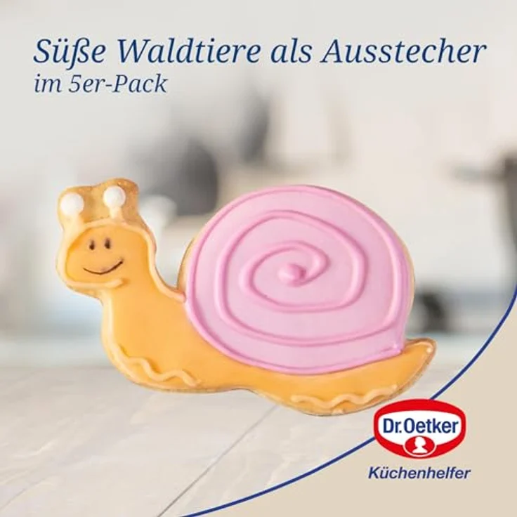 Dr. Oetker Ausstecher Waldzauber, 5-teiliges Set aus Edelstahl für Ostern, Motive: Schnecke, Rehkitz, Ente, Schmetterling, Blume, spülmaschinengeeignet, Silber – Bild 4