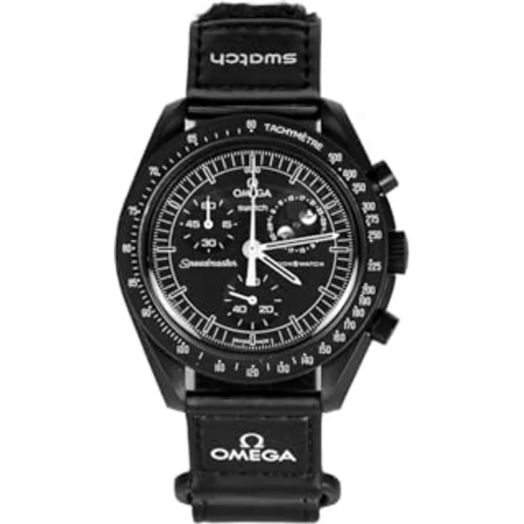 Swatch Chronograph Swatch x Omega Moonswatch Mission to the Moonphase "Snoopy" New Moon, Schwarz Bioceramic, VELCRO Armband, Mondphasenfunktion - Preisvergleich