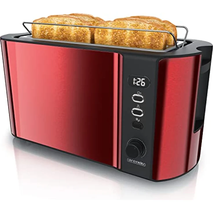 Arendo 4-Schlitz-Toaster, Langschlitz, Defrost Funktion, wärmeisolierendes Gehäuse, rot – Bild 2