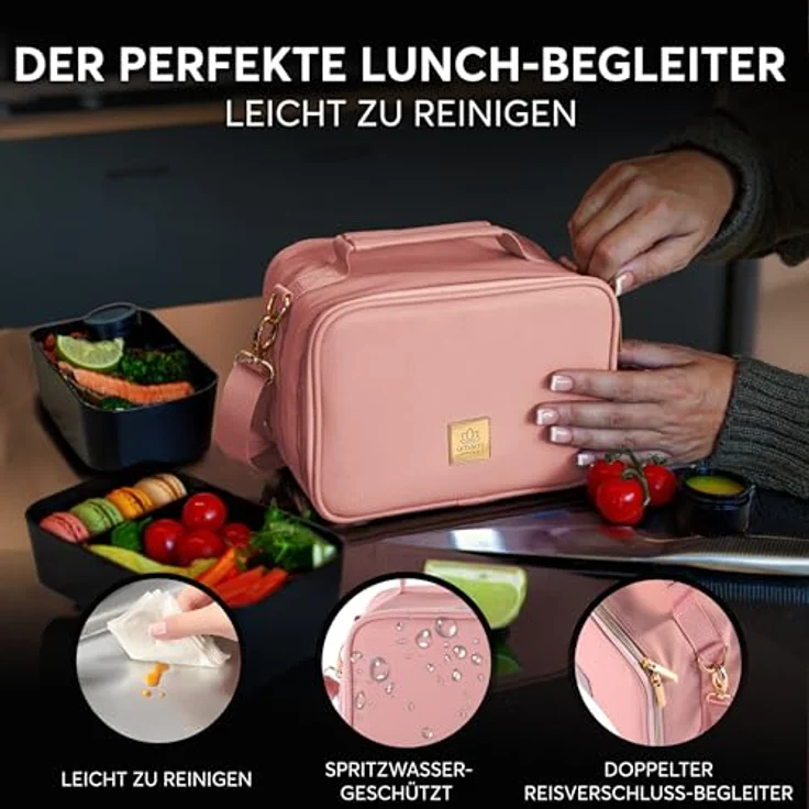 Umami Isolierter Lunchbag Premium, Lunchbox mit veganem Leder, Rosa, spritzwassergeschützt und verstellbarem Trageriemen – Bild 7