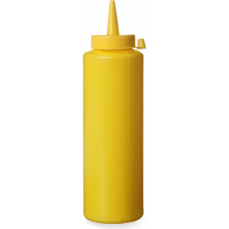 HENDI Spenderflasche für Saucen, 700 ml, hygienische Verschlusskappe, gelb, gerade 70x240 mm