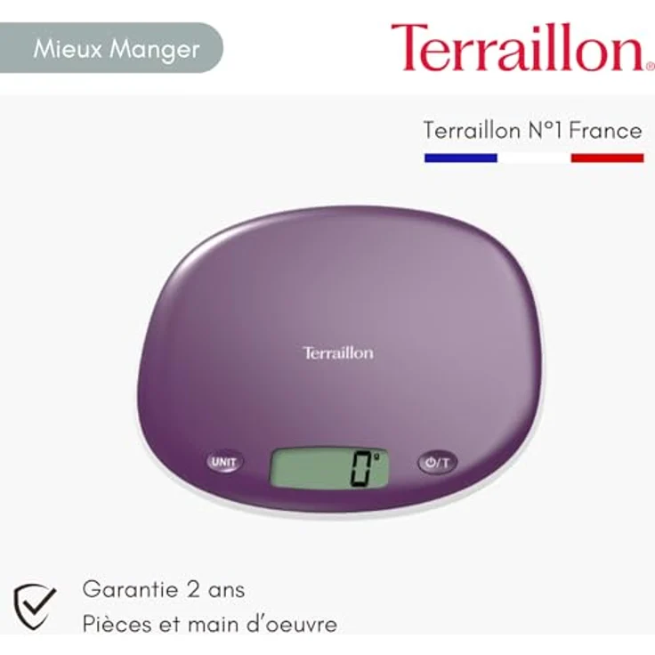 Terraillon Küchenwaage, Mit Tara-Funktion, Flüssigkeitsanzeige, Griffaussparung, Bis 5 kg, Macaron, Pflaumenfarben – Bild 8