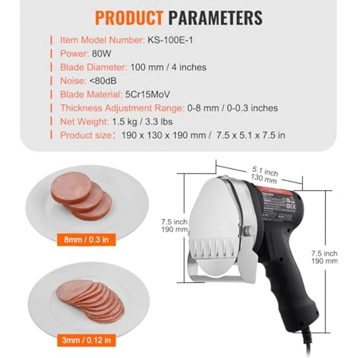 VEVOR Elektrisches Schawarma-Messer KS-100E-1, Edelstahl Kebab-Schneider mit 80 W Power, 2 Klingen und 10 cm Klingendurchmesser – Bild 7