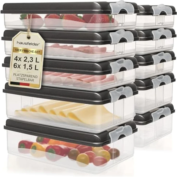 Hausfelder Aufschnittdosen für Kühlschrank, Wurst Aufbewahrung mit Deckel, stapelbar, BPA-frei, spülmaschinengeeignet, flexibel nutzbar, transparent – Bild 2