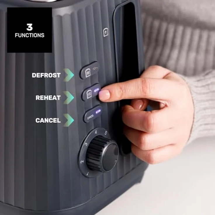 Taurus Toaster Jonic Toast 1150W, 7 Bräunungsstufen, 3 Funktionen, 2 Schlitze, Selbstzentrierung, Extra-Hebefunktion, Krümelschublade, Schwarz – Bild 4