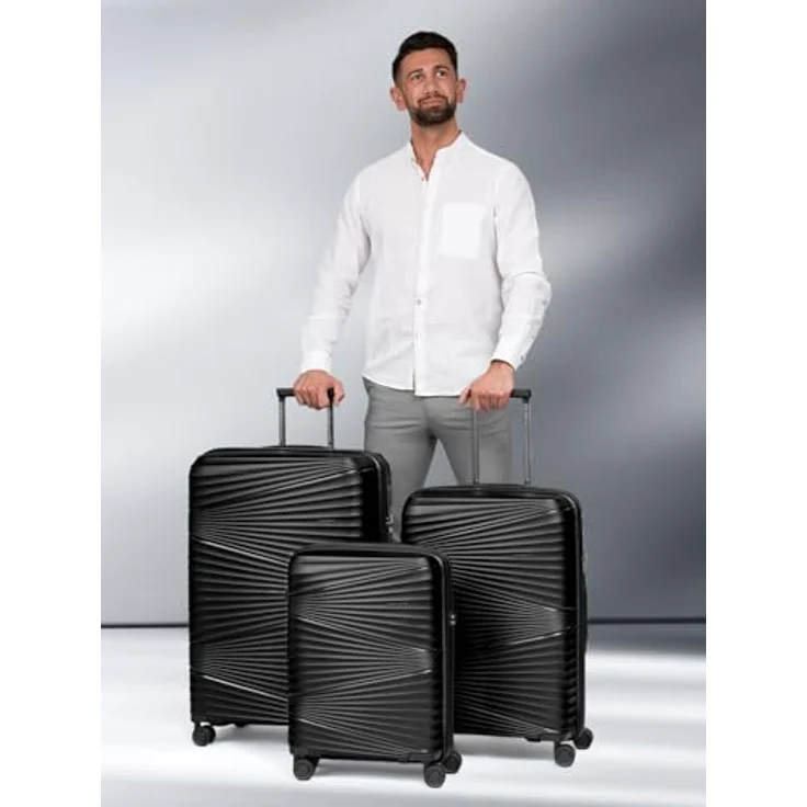 Pactastic Collection 02 THE THREE SET, 3-teiliges Kofferset mit 4 Rollen, schwarz metallic, 100% Polypropylen, Maße 50 cm x 32 cm x 77 cm – Bild 6
