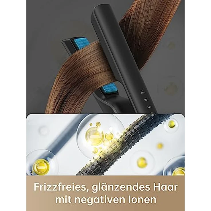 Dreame Hair Glamour Haarglätter, Kabelloser Tragbarer 2-in-1-Glätteisen, Negative Ionen, Gleichmäßige Wärmeverteilung, Drei Temperaturstufen, Schwarz – Bild 2