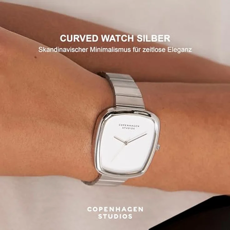 Copenhagen Studios Curved Watch Silber, 34 mm, elegante Damenuhr aus poliertem Edelstahl mit Quarzwerk, 3 ATM wasserdicht, kratzfest – Bild 2