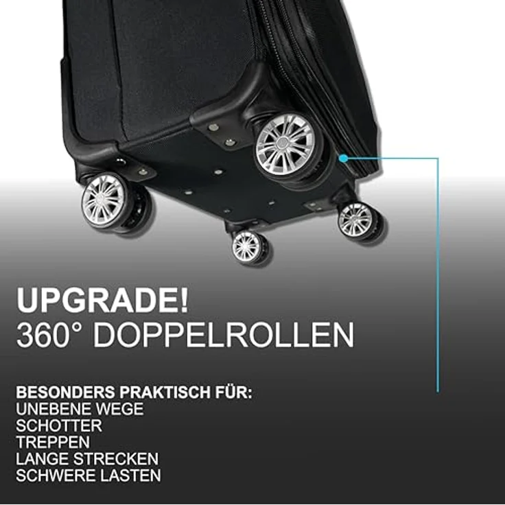 MY TRAVEL BAG Stoff Reisekoffer Trolley Erweiterbar mit Zwillingsrollen, 3er Set, Schwarz – Bild 2