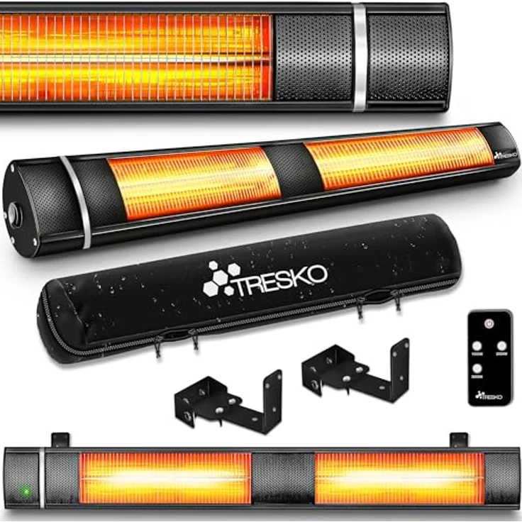 TRESKO Infrarot Heizstrahler 3000W mit Fernbedienung | Wärmestrahler Terrasse elektrisch mit 3 Heizstufen | Terrassenstrahler Innen & Außen | Wand-Heizstrahler Infrarotstrahler Wickeltischstrahler – Bild 1