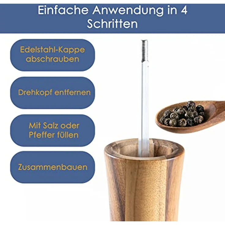 Hanseküche Salz und Pfeffermühle (25cm) – Gewürzmühle mit Keramikmahlwerk – Set bestehend aus Pfeffer und Salzmühle – Bild 5