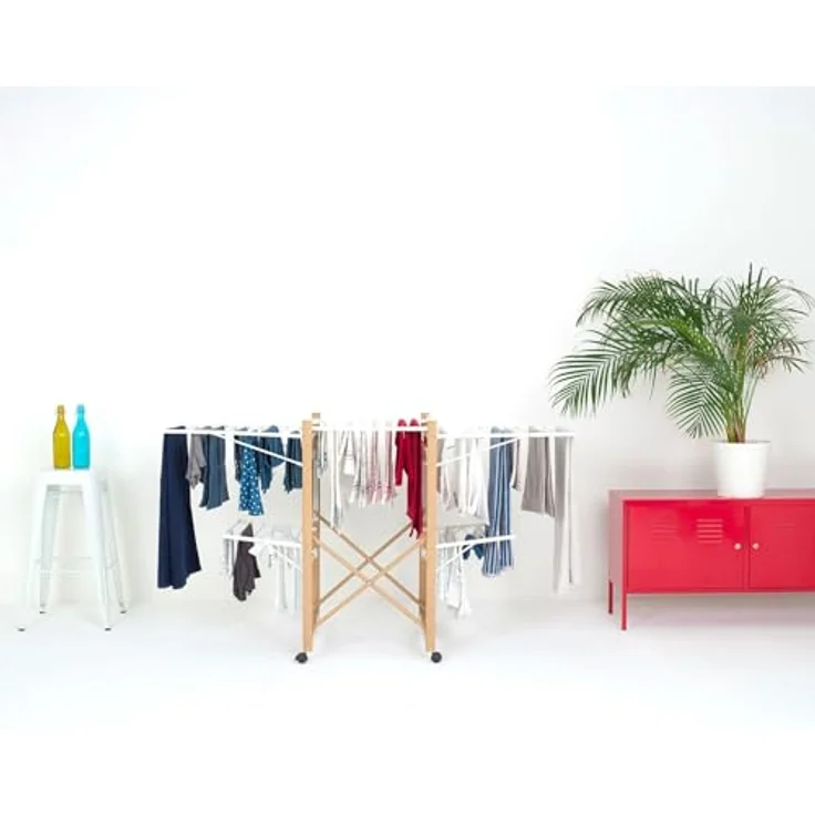 KITCHEN MOVE BAT-WD-03 Séchoir à linge, Acier Inoxydable, Bois et Blanc, L177xl61xH104 cm – Bild 3