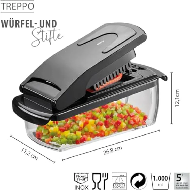 Gefu Würfel- und Stifteschneider Treppo Universalzerkleinerer, manuell, Kunststoff, schwarz – Bild 4