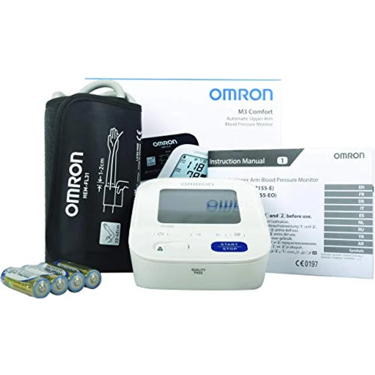 Omron Oberarm-Blutdruckmessgerät M3 Comfort HEM-7155-E, IntelliWrap-Manschette, Intellisense-Technologie, klinisch validiert, AA-Batterien und Tasche, 22-42 cm (Grau) – Bild 2