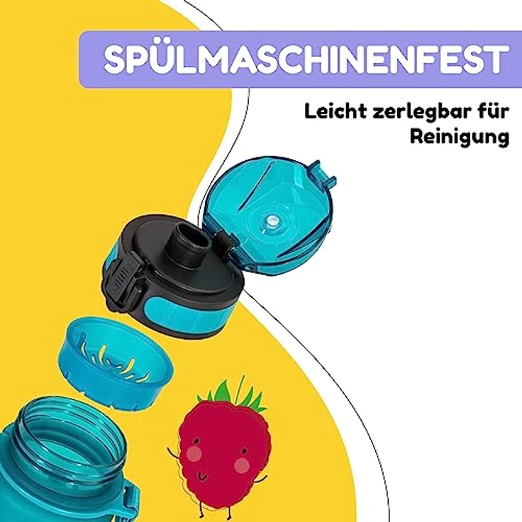 schmatzfatz Kinder Trinkflasche 400ml, Sport für Schule Kindergarten, 1-Klick Verschluss, Geschmacksneutrale Wasserflasche, Auslaufsicher mit Fruchteinsatz, BPA-Frei - Preisvergleich – Bild 3