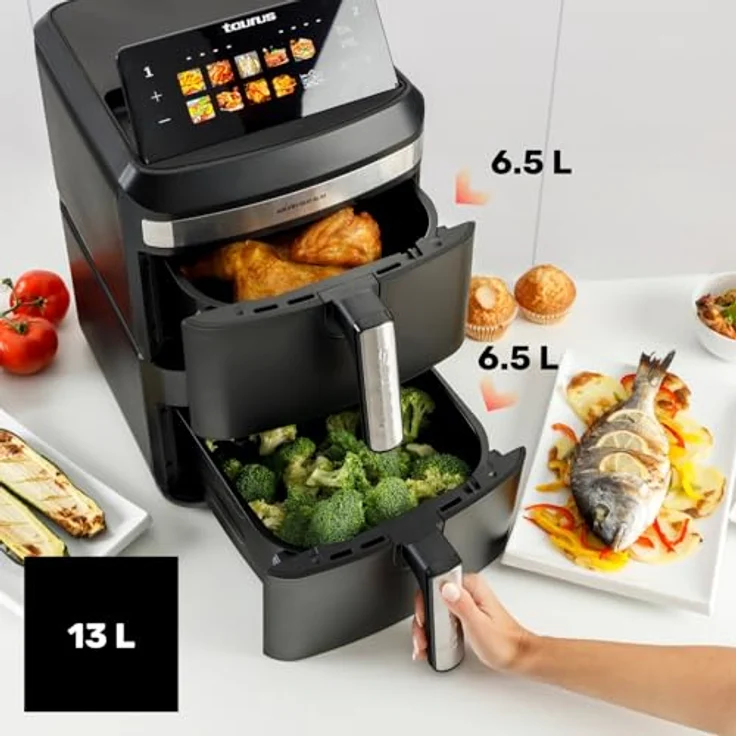 Taurus DUO SLIM AF2602, Heißluftfritteuse mit 13L Kapazität, digitalem Display und Dual-Zone-Technologie – Bild 4