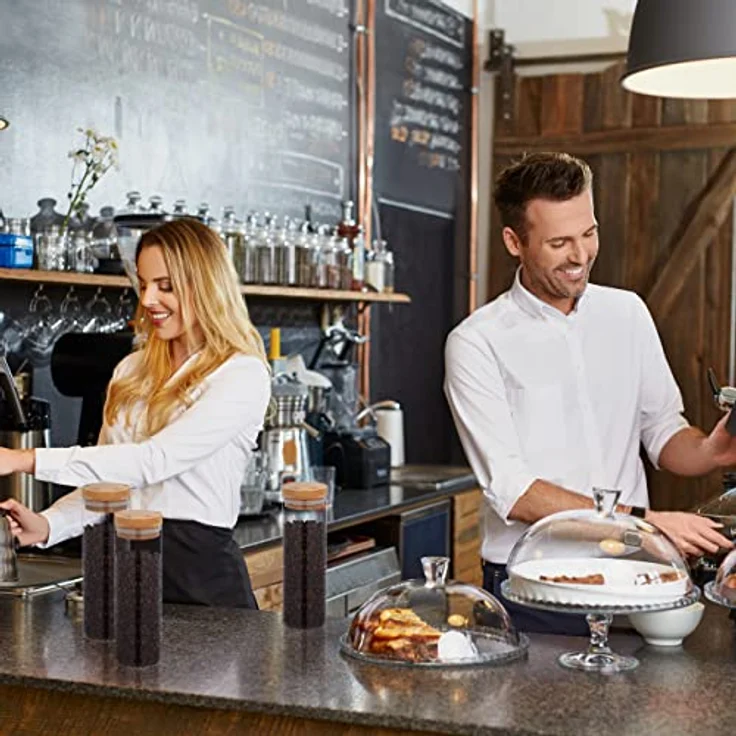 Relaxdays Vorratsgläser mit Bambusdeckel, 4er Set, runde Vorratsdosen aus Glas, 1600 ml, luftdicht, transparent/natur – Bild 5