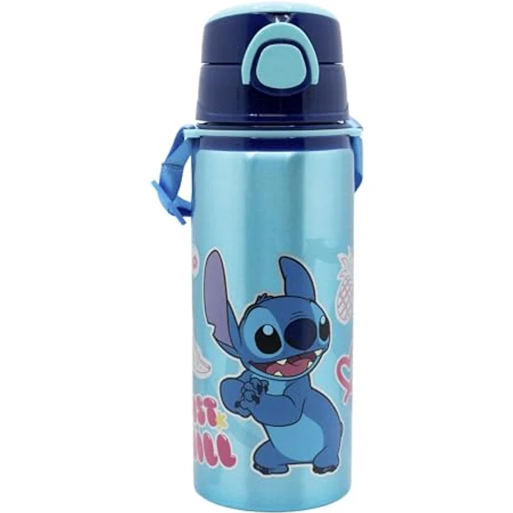 Lilo & Stitch Trinkflasche 730 ml, Aluminiumflasche mit Strohhalm & verstellbarem Gurt, Disney Design – Bild 1