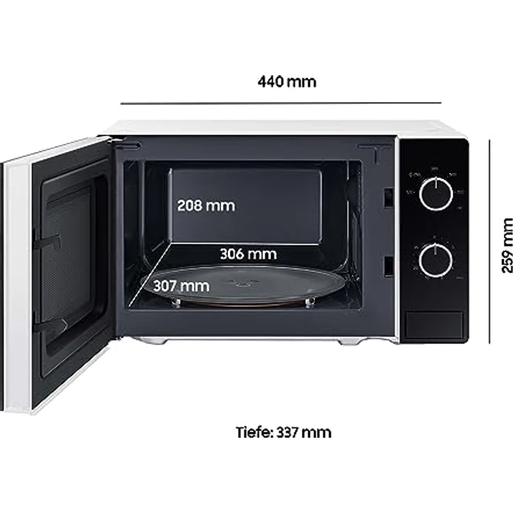 Samsung Solo-Mikrowelle, 700 W, Epoxy-Garraum mit 20 l Volumen, 5 Leistungsstufen, Defrost, Weiß/Schwarz, MS20A3010AH/EG – Bild 2
