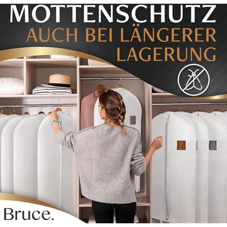 Bruce.® Kleidersack Kurz 100x60 cm – Seidenweiß, atmungsaktive Anzugtasche, schützt vor Staub, Regen und Motten – Bild 5