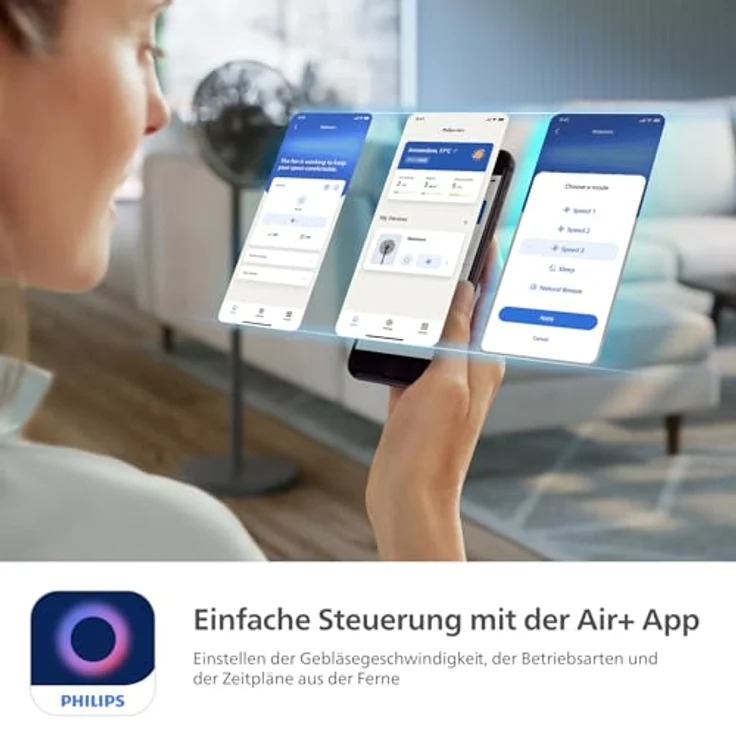 Philips Smart Standventilator Serie 3000, Starke & extrem leise SilentWings-Technologie, 2-in-1-Tisch- & Standventilator, App-Steuerung, Schwarz (CX3550/01) – Bild 5