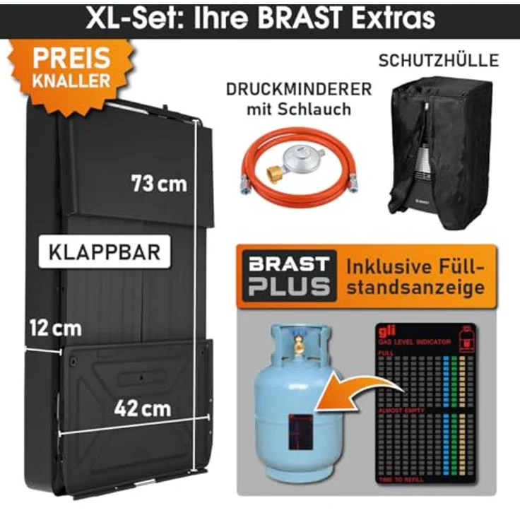 BRAST Gasheizer Keramik Vulkan, 4200W mobile Gasheizung mit 3 Heizstufen, Schutzhülle, Druckminderer, klappbar für Gasflaschen bis 15kg – Bild 6