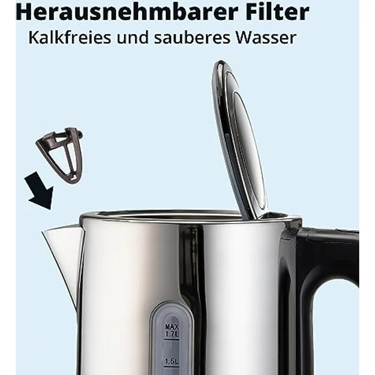 KHG Wasserkocher WK-1702 ES, Edelstahl, 1,7 Liter Fassvermögen, Abschaltautomatik – Bild 4