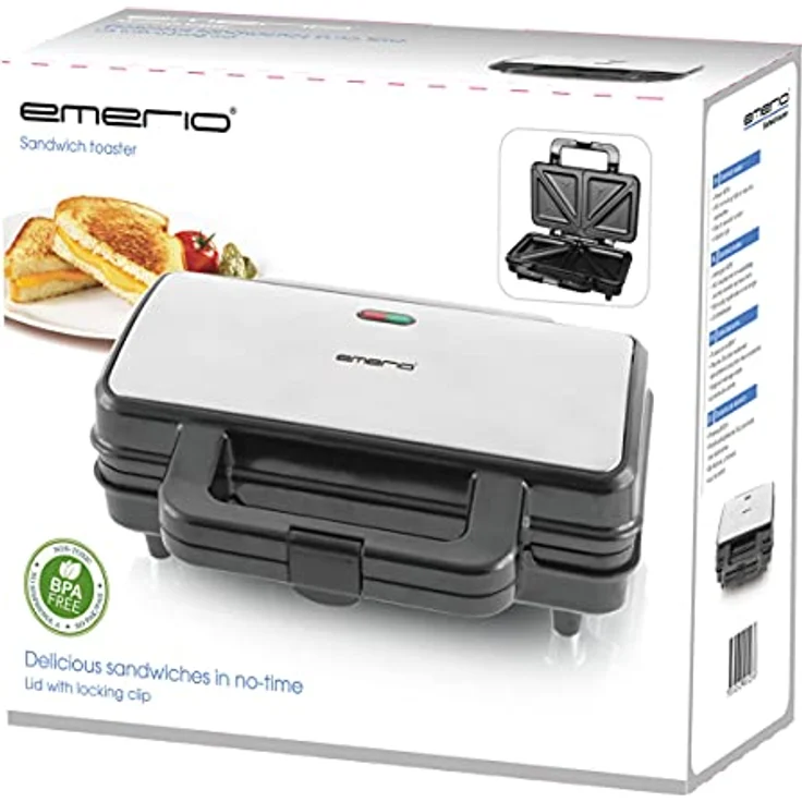 Emerio Classic Version3 Sandwichtoaster,2-Scheiben-Sandwichtoaster, 900 Watt, antihaftbeschichtete Druckgussplatten, Kontrollleuchte, silber, schwarz – Bild 5