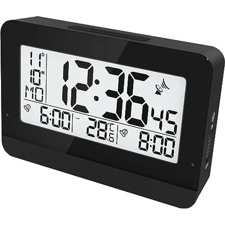 Miraval Funkwecker, digitaler Designwecker mit Datums- und Temperaturanzeige, großem Display, 2 Alarmen, Snooze-Funktion, geräuschlos, Hintergrundbeleuchtung, schwarz