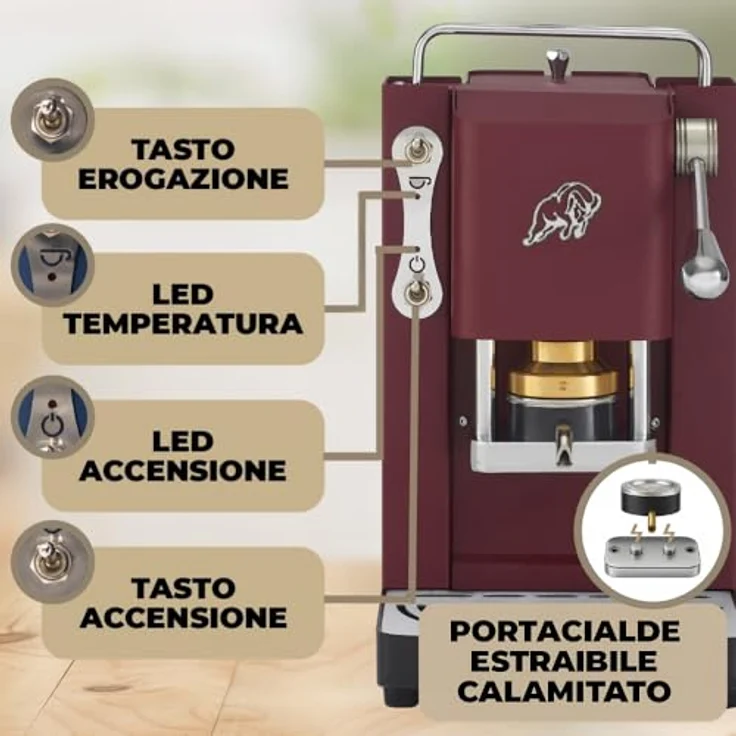 Faber Pro Essential Chrom, ESE Pad Espressomaschine in Cherry Red mit Wassertank aus Glas und erhöhtem Auslauf – Bild 3