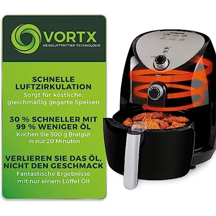 Tower T17021 Heißluftfritteuse für die Ganze Familie mit Schneller Luftzirkulation - 60-Minuten-Timer - Airfryer 4,3L 1500W - Schwarz – Bild 3